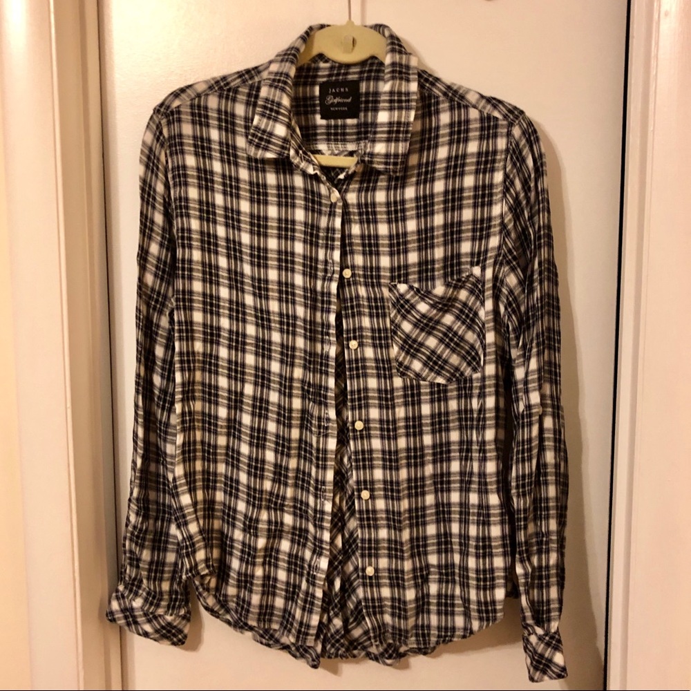 Jachs Girlfriend blue plaid flannel button shirt L